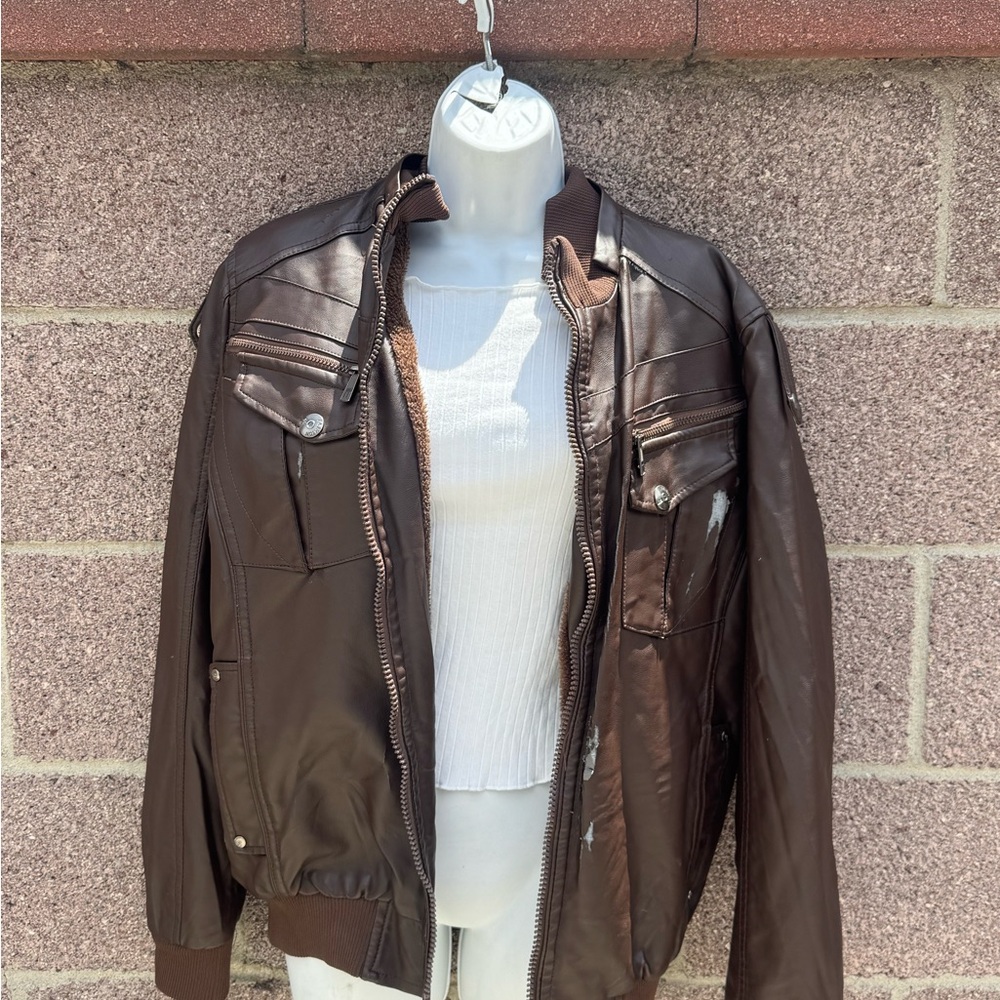 Chor Brown Bomber Jacket with Vintage Leather
